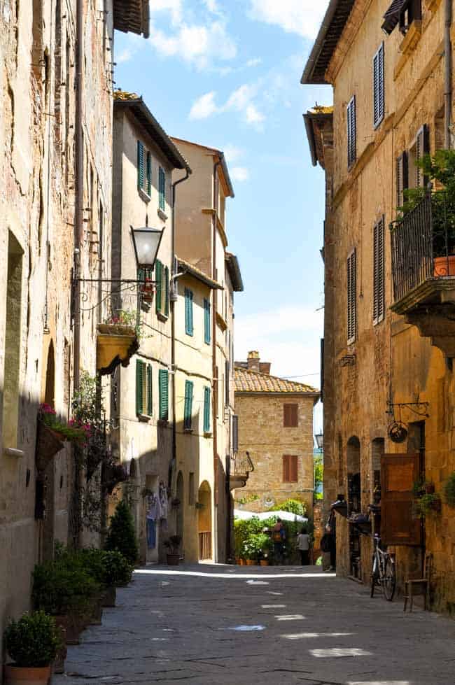 Traveling in the Heart of Tuscany . Street scene in hill town of Tuscany. |www.flavourandsavour.com