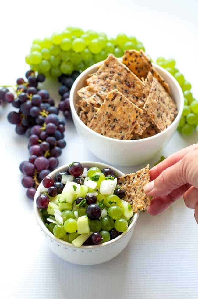 Grape Salsa with Lime and Cilantro. A refreshingly different salsa. Great with chips or on grilled fish or chicken. |www.flavourandsavour.com