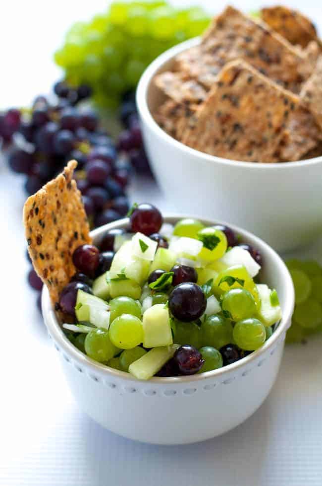 Grape Salsa with Lime and Cilantro. A refreshingly different salsa. Great with chips or on grilled fish or chicken. |www.flavourandsavour.com