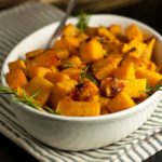 It's a little sweet, a little spicy and this crispy Maple Dijon Roasted Butternut Squash will be an ideal side dish for fall or winter dinner. | Vegan and Paleo. www.flavourandsavour.com