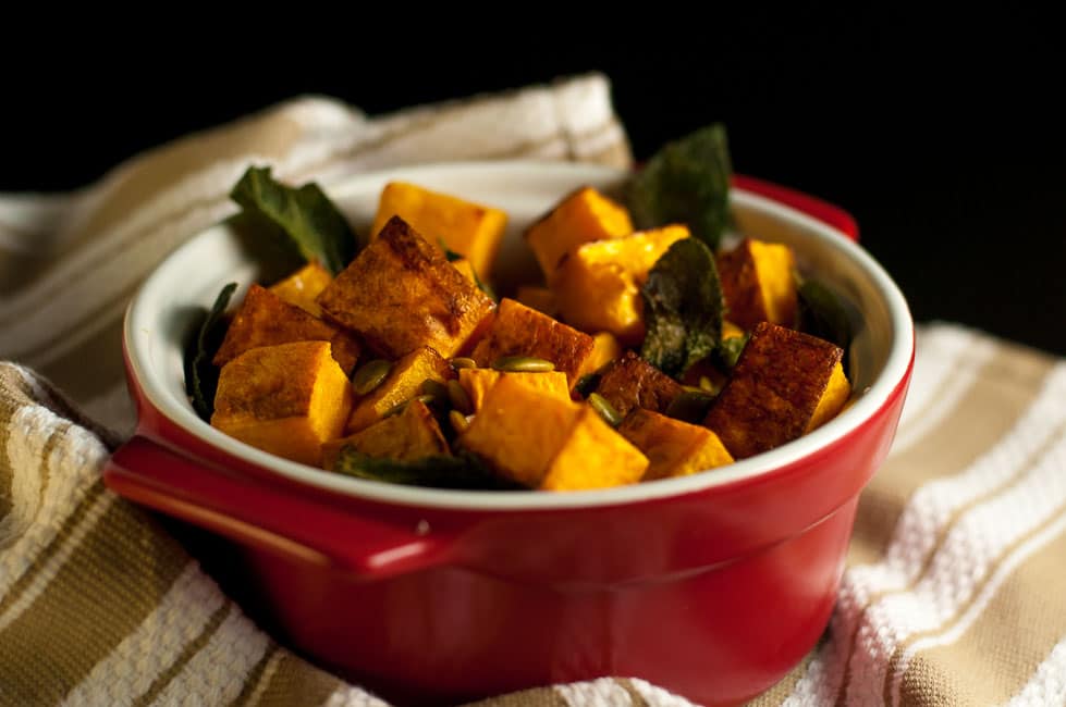 Roasted Butternut Squash with Toasted Sage and Pumpkin Seeds. This side dish of Butternut squash with sage and pepitas is an easy way to make your favourite squash sublime! Adding toasted sage leaves and pumpkin seeds heightens the buttery flavour of the squash. |www.flavourandsavour.com