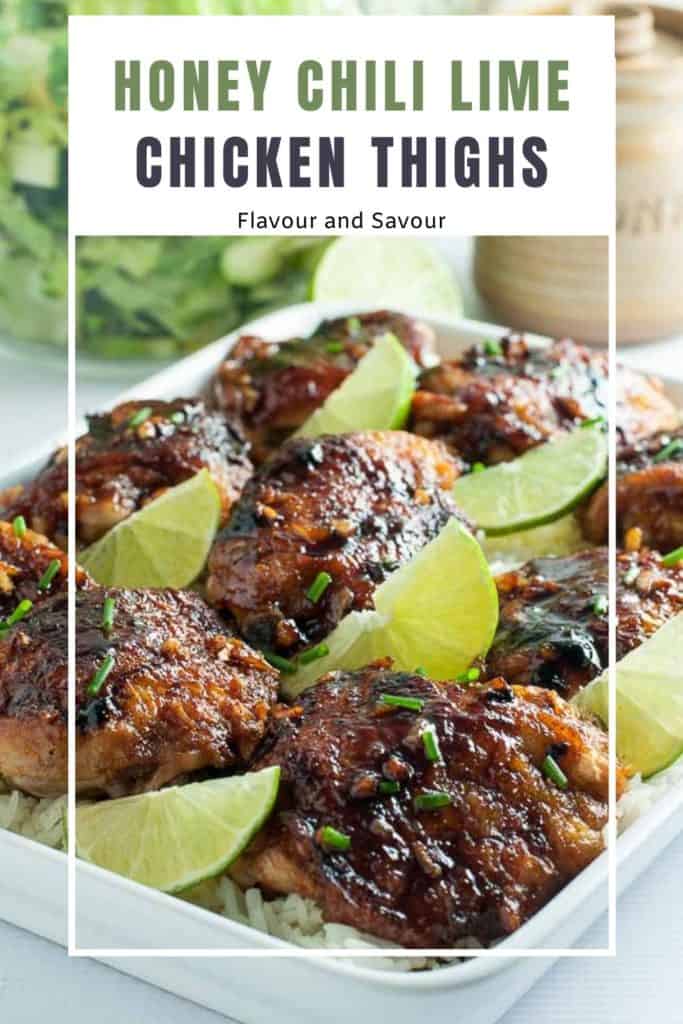 Image and text overlay Honey Chili Lime Chicken Thighs