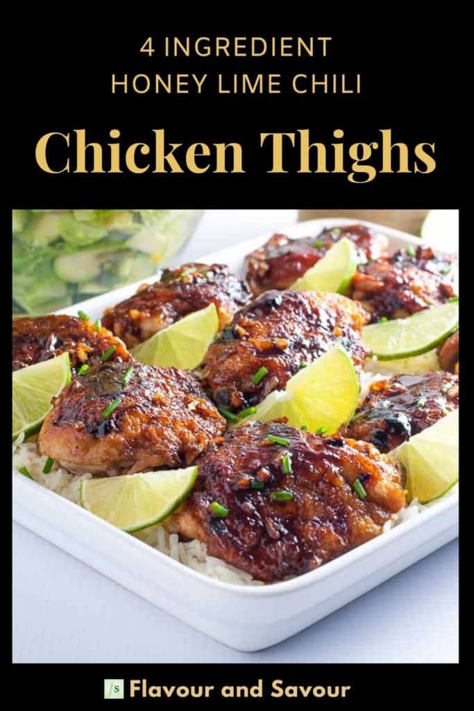 Pinterest pin for Honey Lime Chili Chicken Thighs