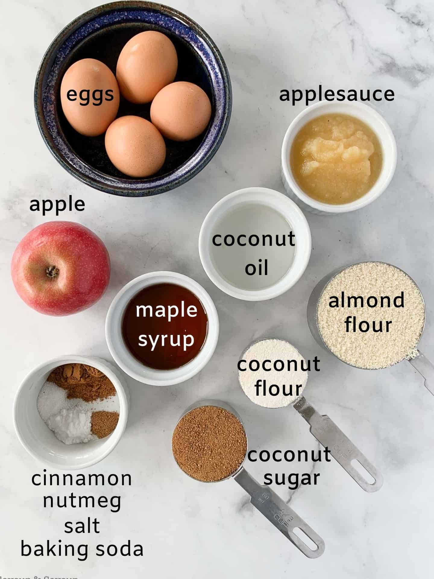 Ingredients with labels for apple cinnamon coffee cake.