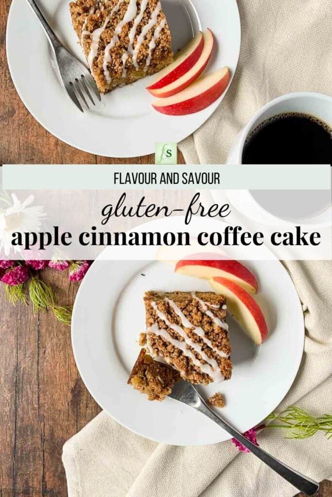 image with text overlay for gluten-free apple cinnamon coffee cake