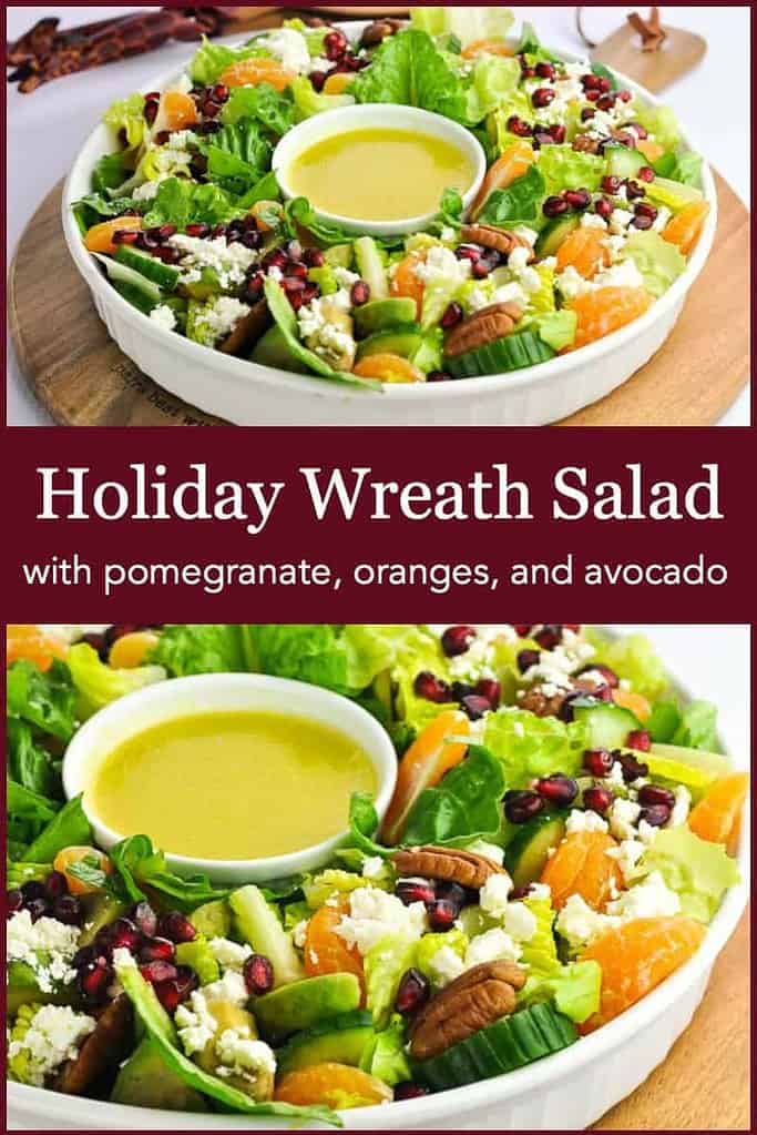 PInterest pin for Holiday Wreath Salad with pomegranate mandarin and