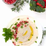 Creamy Lemon Feta Dip garnished with pomegranates.