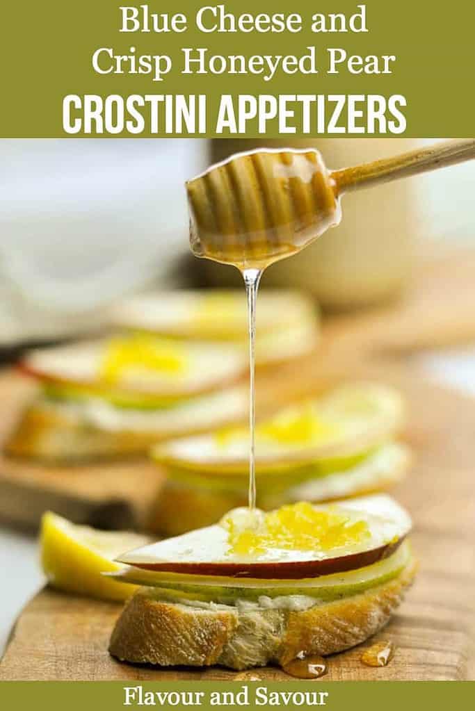 Pinterest PIn for Blue Cheese Pear and Honey appetizers
