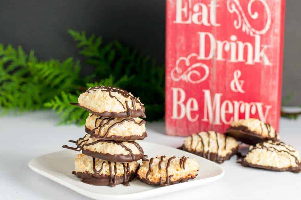 These gluten-free Chocolate Dipped Crispy Coconut Cookies are coated and drizzled with a thin layer of dark chocolate. Make ahead and freeze for unexpected company. |www.flavourandsavour.com