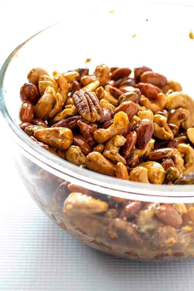 Espresso-Glazed Holiday Nut Mix in a bowl