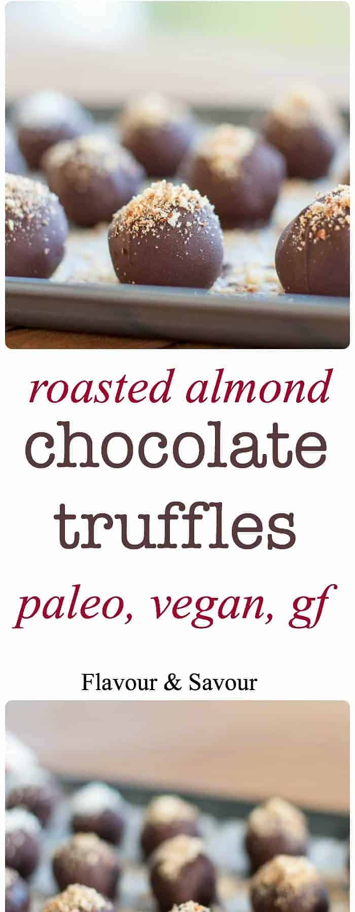 These no-bake Roasted Almond Chocolate Truffles have all the flavour and decadence of a traditional truffle, but they're suitable for your friends and family following paleo, vegan or gluten-free diets.|www.flavourandsavour.com