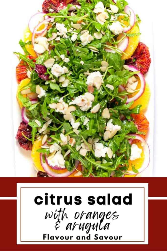 Image with text for winter citrus salad with arugula.
