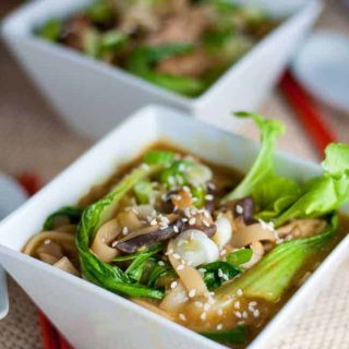 Enjoy some umami bliss with this healthy Ginger Garlic Miso Soup with Shiitake and Oyster Mushrooms and baby Bok Choy.