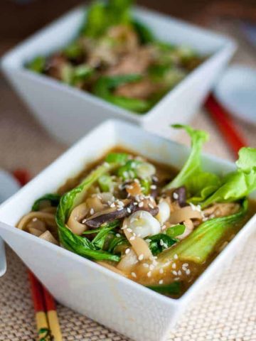 Enjoy some umami bliss with this healthy Ginger Garlic Miso Soup with Shiitake and Oyster Mushrooms and baby Bok Choy.