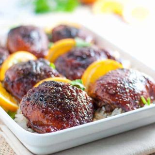 Hoisin Orange Glazed Chicken Thighs. An easy, 5-ingredient glaze for chicken results in succulent, juicy chicken with hints of orange, ginger and garlic. |www.flavourandsavour.com