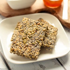 Seedy Snack Crackers on a white plate