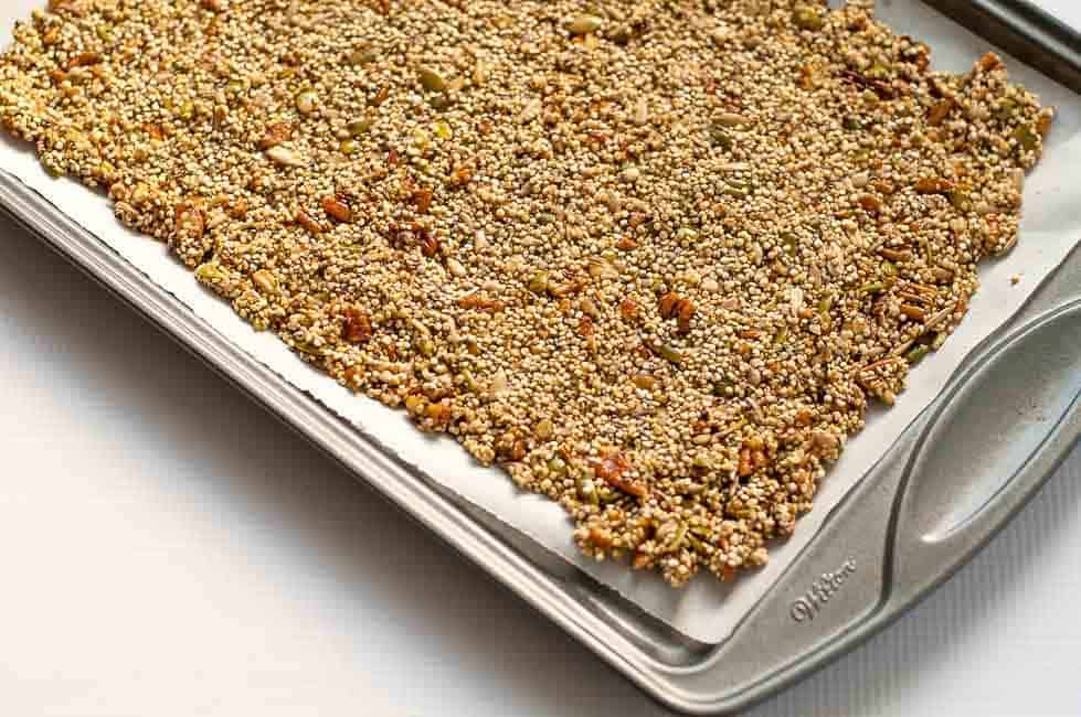 seeds and nuts on a baking tray 