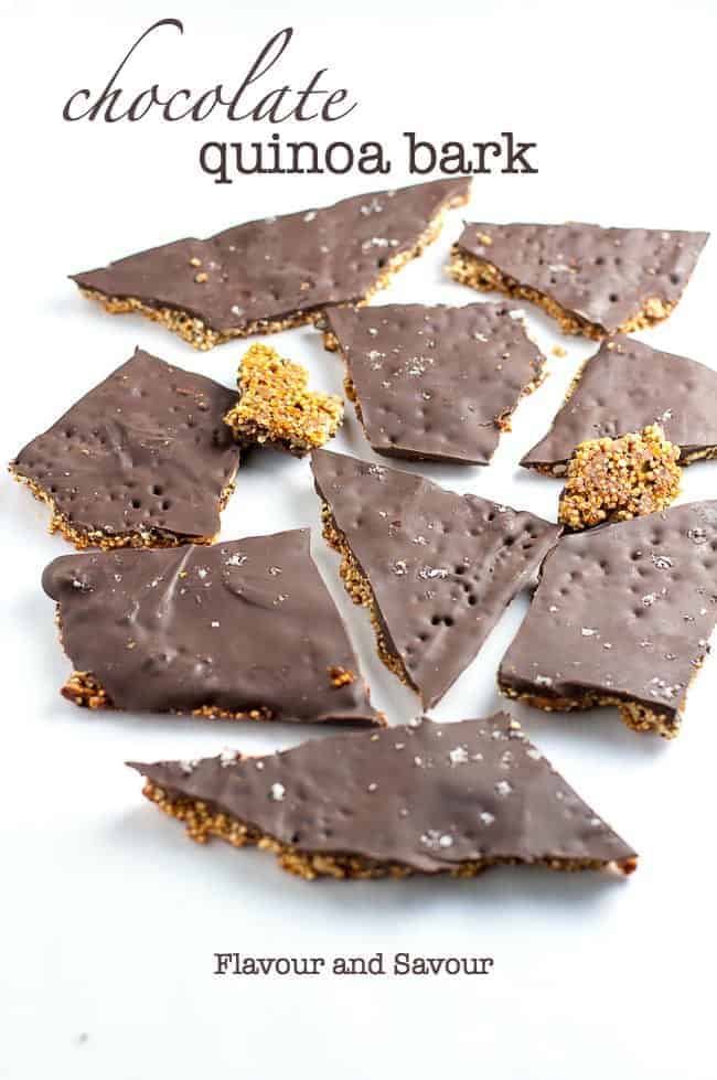 Broken pieces of Chocolate Quinoa Bark with Chia and Superfoods