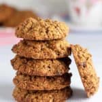 Gluten Free Cherry Coconut Oatmeal Cookies stacked.