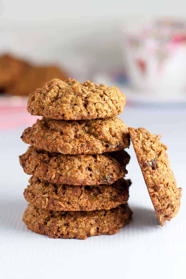 Gluten Free Cherry Coconut Oatmeal Cookies stacked.