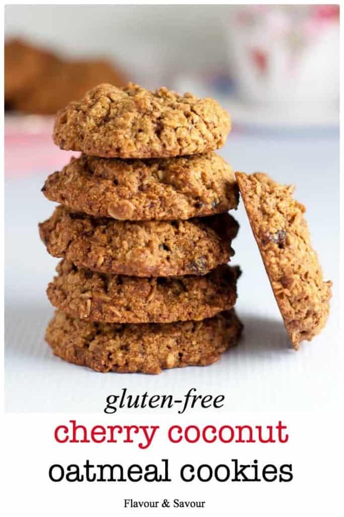 Gluten Free Cherry Coconut Oatmeal Cookies. Sweetened with low glycemic coconut palm sugar, these are a healthy option for cookie lovers! |www.flavourandsavour.com