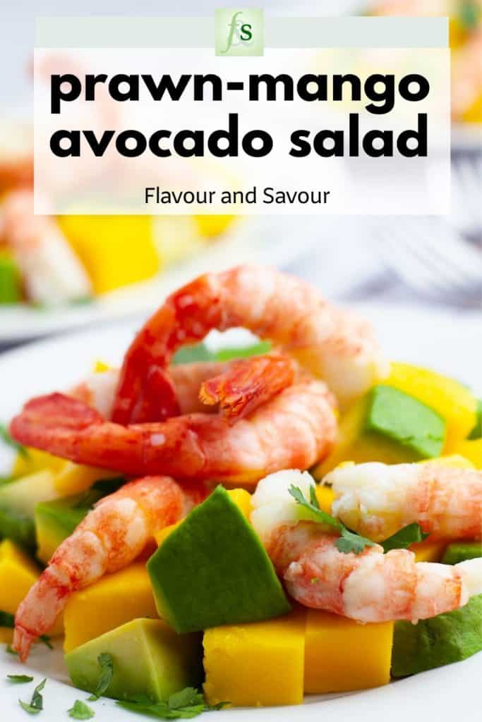 Image and text overlay for Prawn Mango Avocado Salad