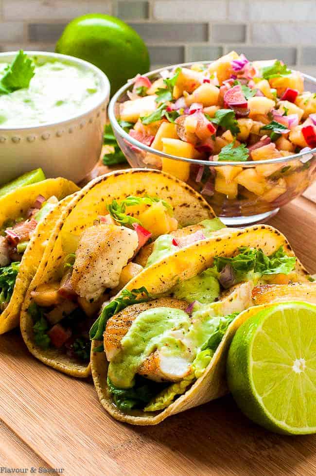 Grilled Fish Tacos with Pineapple Rhubarb Salsa