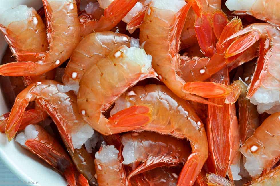 Fresh prawns with heads removed