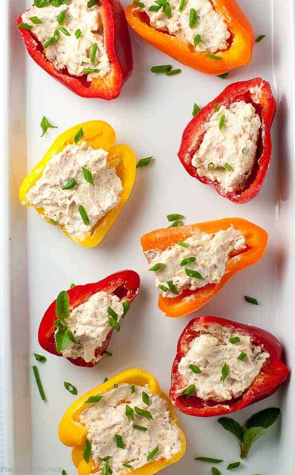  Sun-dried Tomato, Artichoke and Cheese Stuffed Mini Peppers.