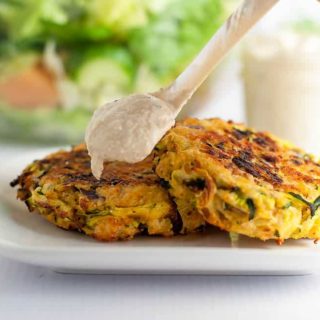 Crispy Baked Zucchini Patties with Lemon Tahini Dip
