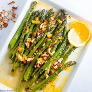 Charred asparagus with warm citrus sauce