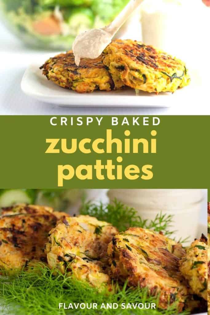 Pinterest pin for Crispy Baked Zucchini Patties with text overlay