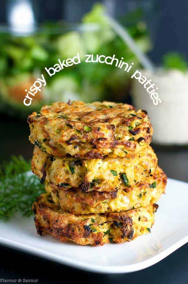 Crispy Baked Zucchini Patties with Lemon Tahini Dip | www.flavourandsavour.com