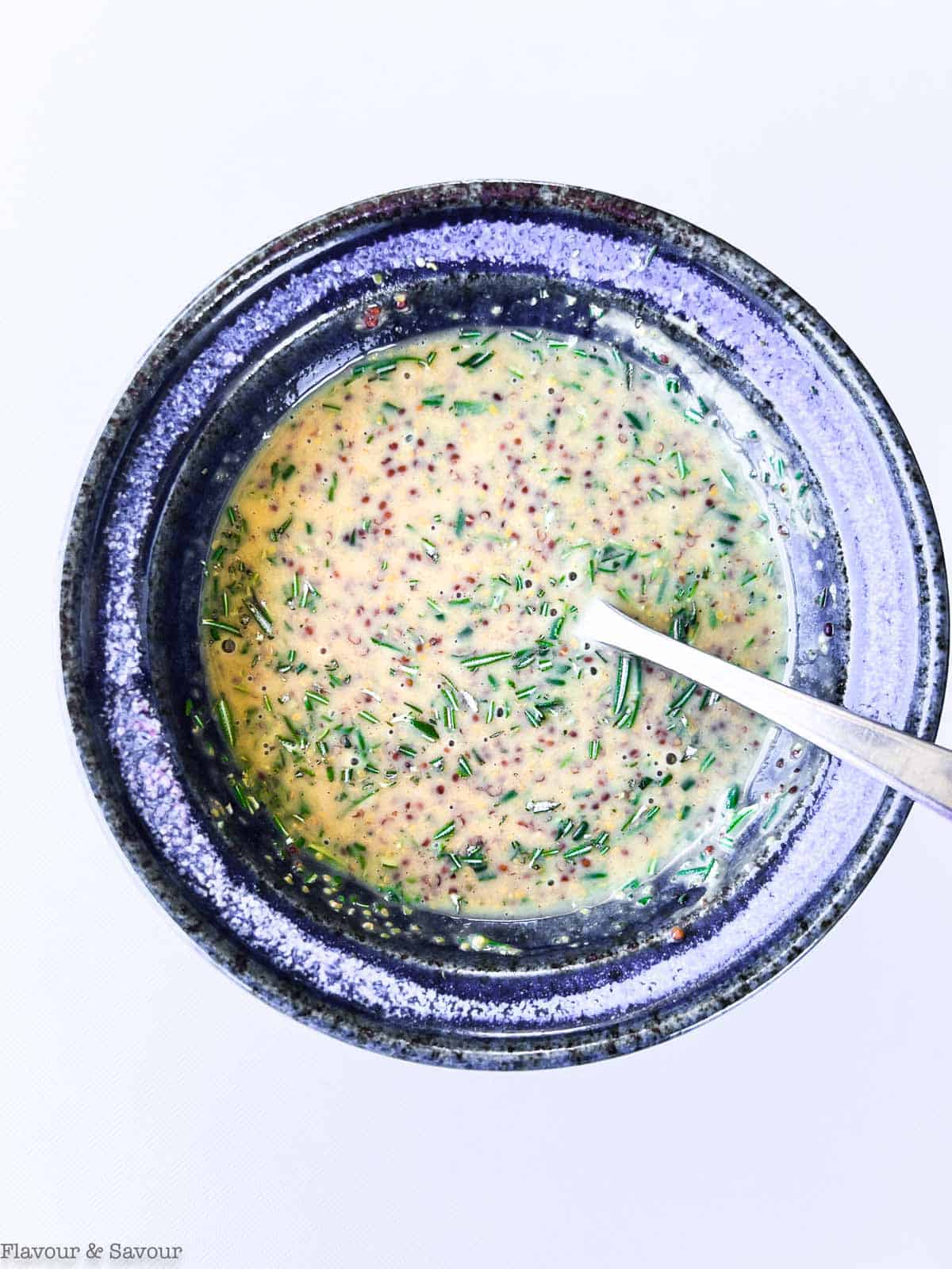 Rosemary Mustard Sauce in a blue bowl