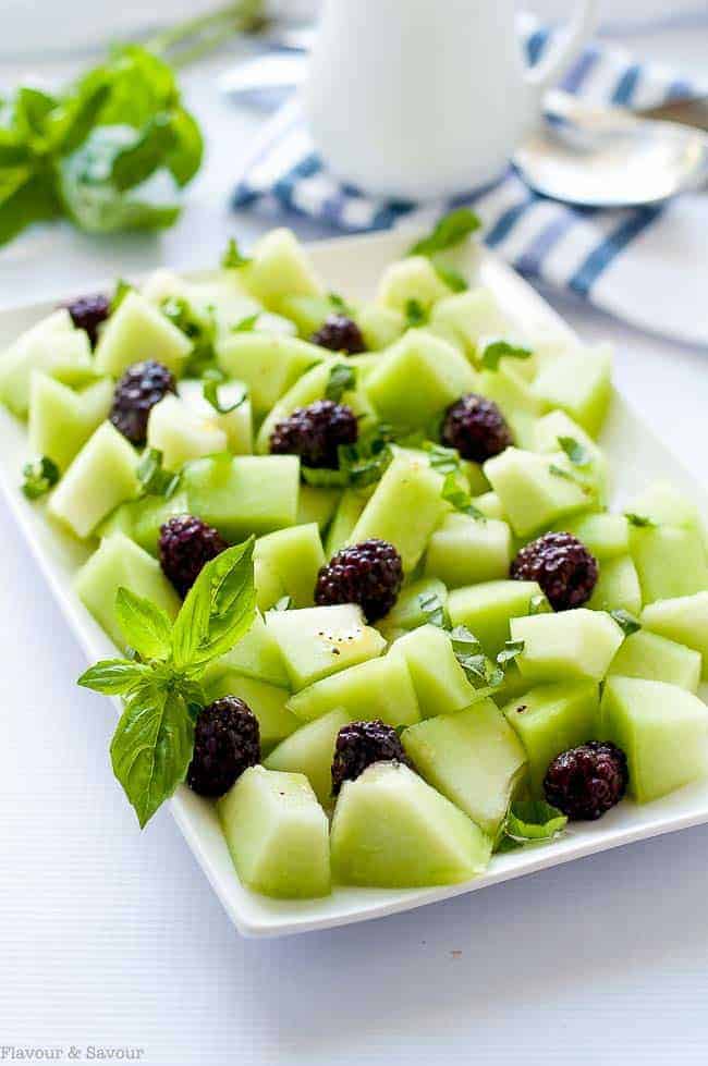 Blackberry Honeydew Salad with Basil. Tips for choosing a ripe honeydew melon.