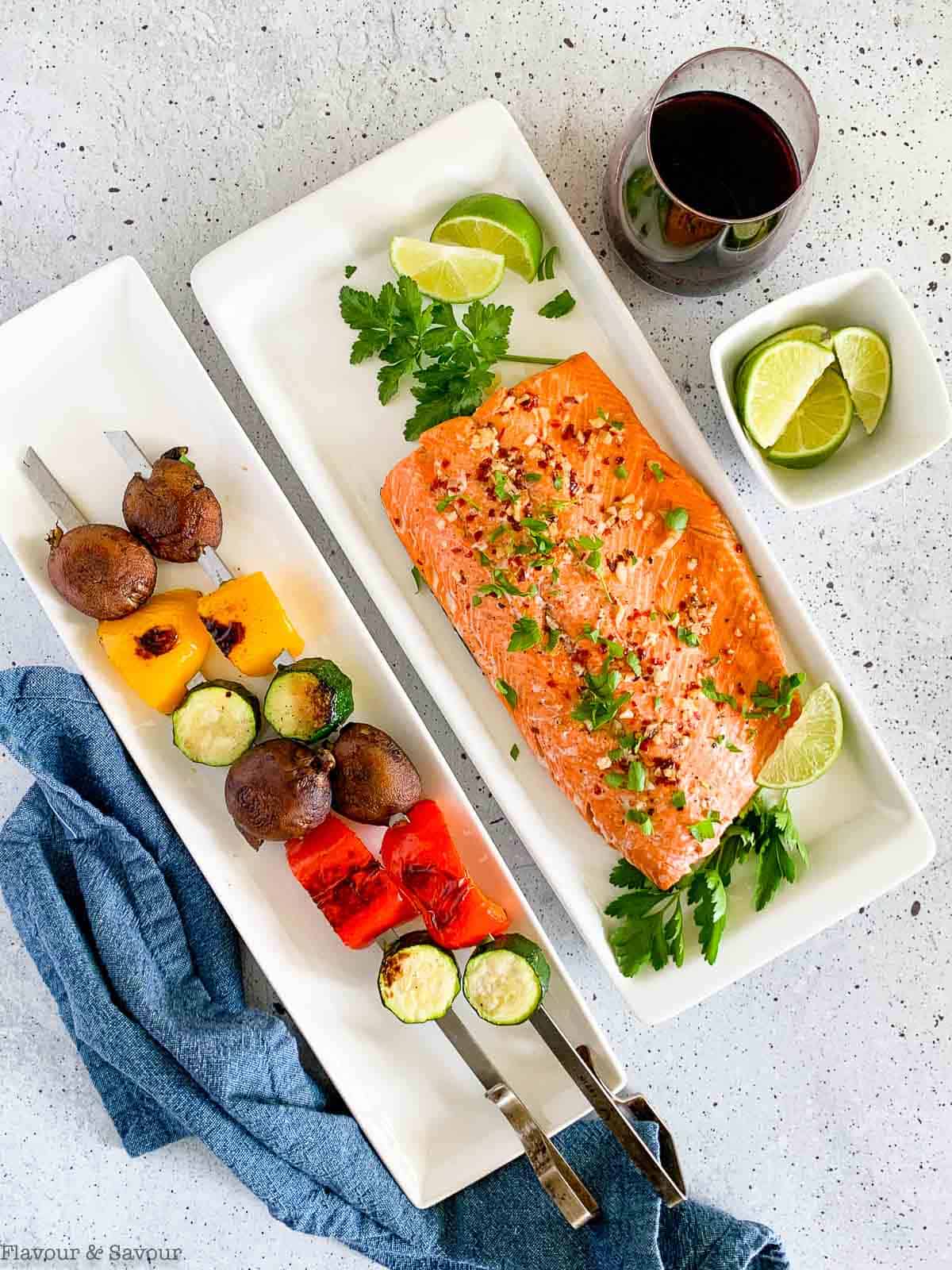 Honey Chili Lime Salmon with skewered vegetables