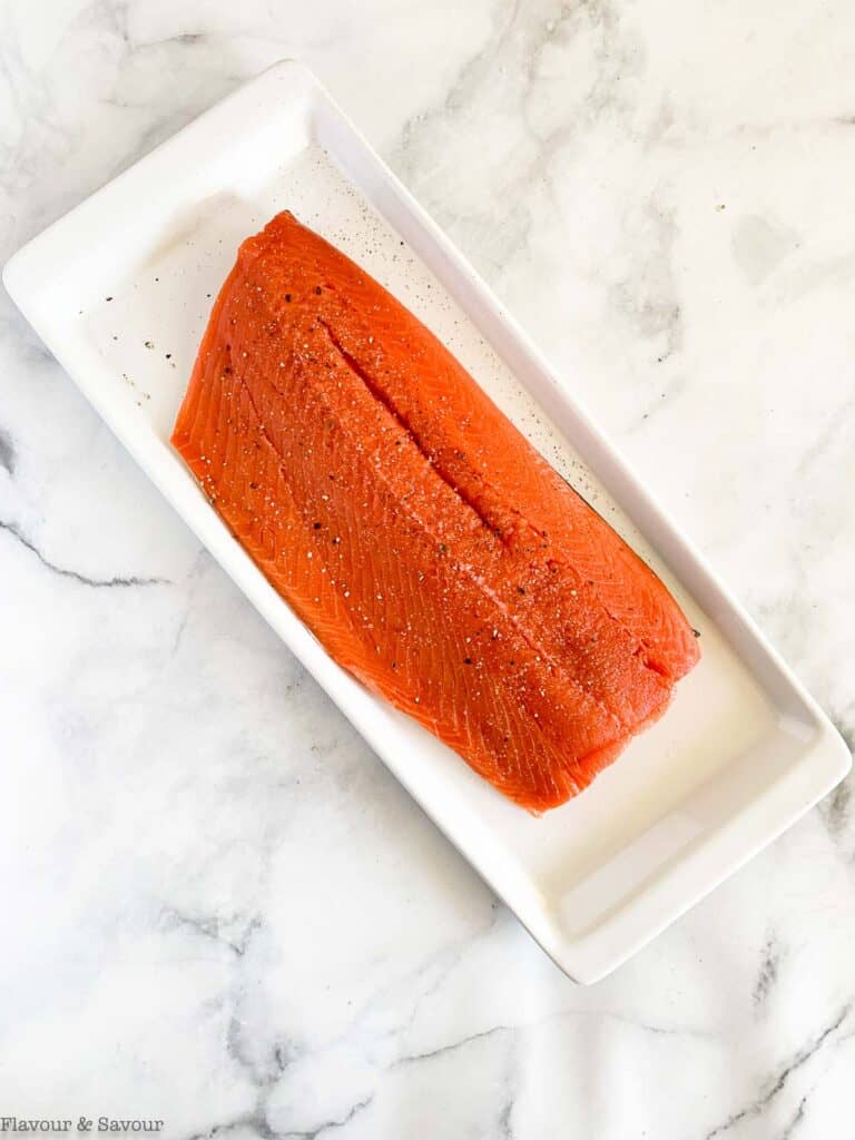 Salmon sprinkled with salt