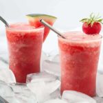 Strawberry Watermelon Sangria Slushie on a bed of ice