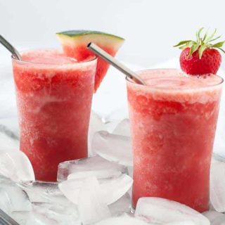 Strawberry Watermelon Sangria Slushie on a bed of ice