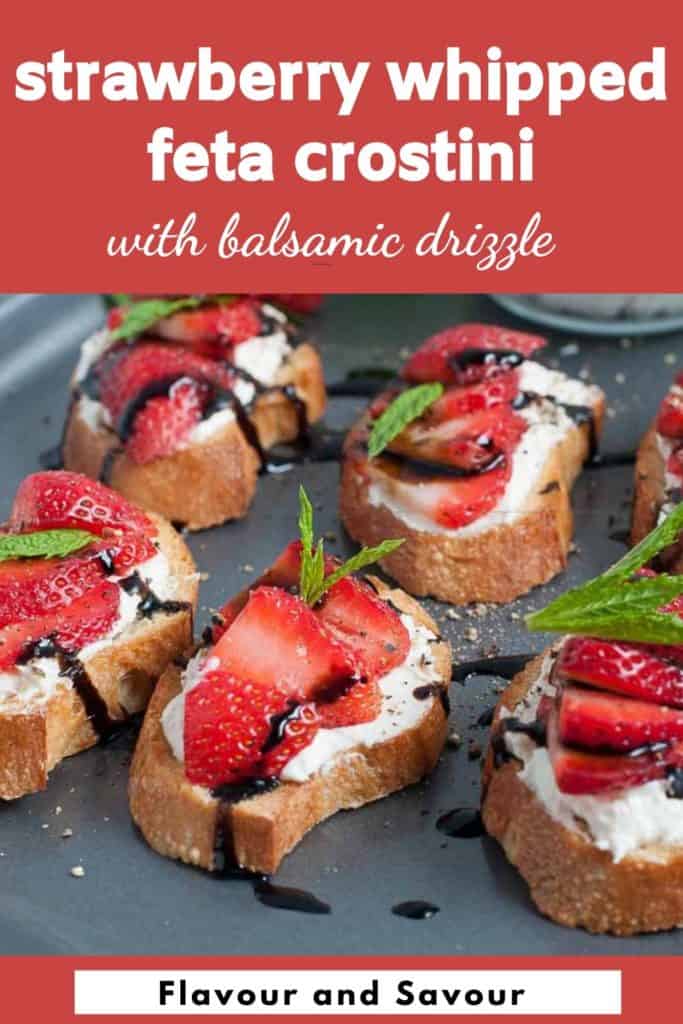 Pinterest pin Strawberry Whipped Feta Crostini