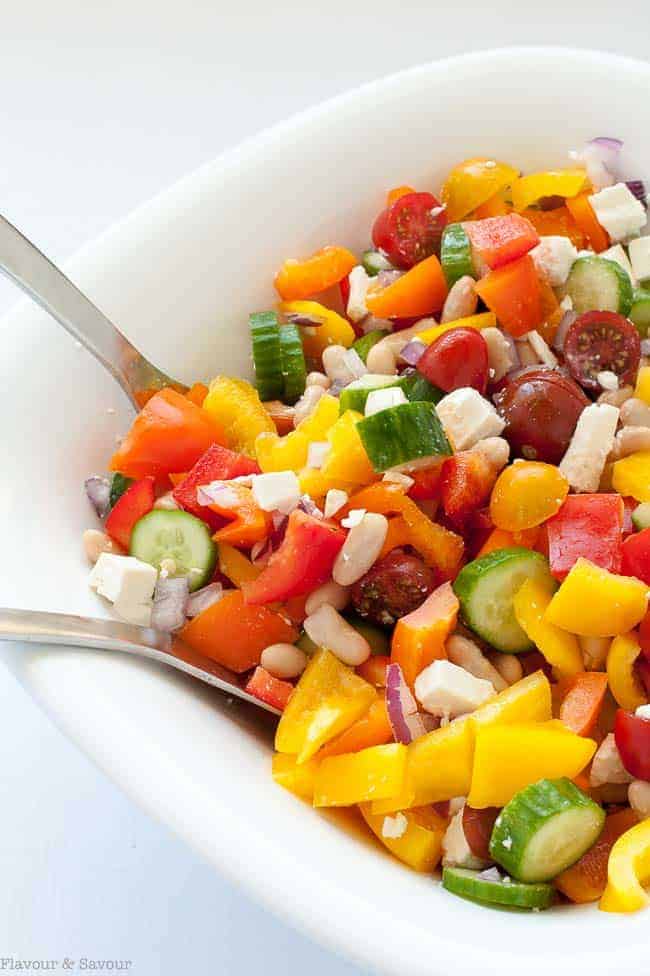 Mediterranean Chopped Salad in a white bowl