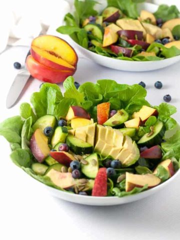 Sweet stone fruit, creamy avocados, and crisp cucumbers drizzled with a smoky dressing make a superb summertime salad. |www.flavourandsavour.com