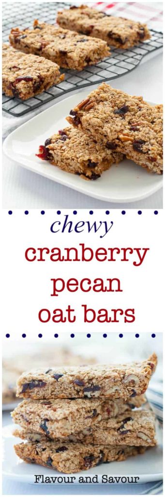 These Chewy Cranberry Pecan Oat Bars are naturally sweetened with honey and coconut palm sugar. They freeze well. |www.flavourandsavour.com
