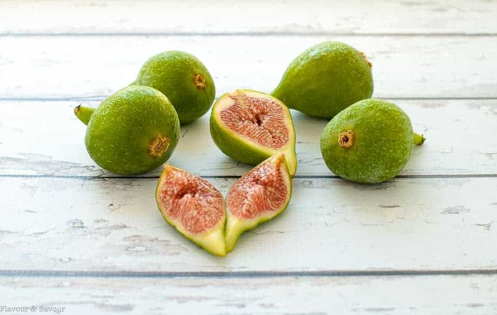 Fresh Desert Sun figs, sliced to reveal pink interior