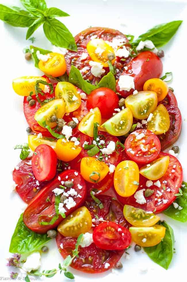 Heirloom Tomato Salad with Basil, Capers and Feta  Flavour and Savour