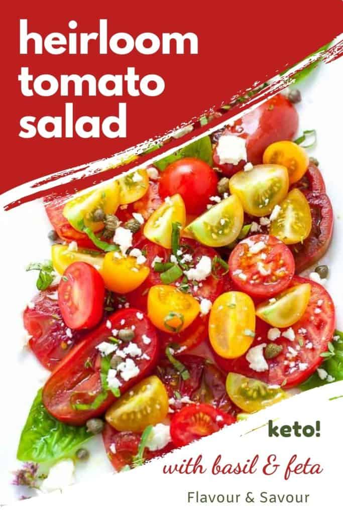 Pinterest image for Heirloom Tomato Salad with Basil and Feta