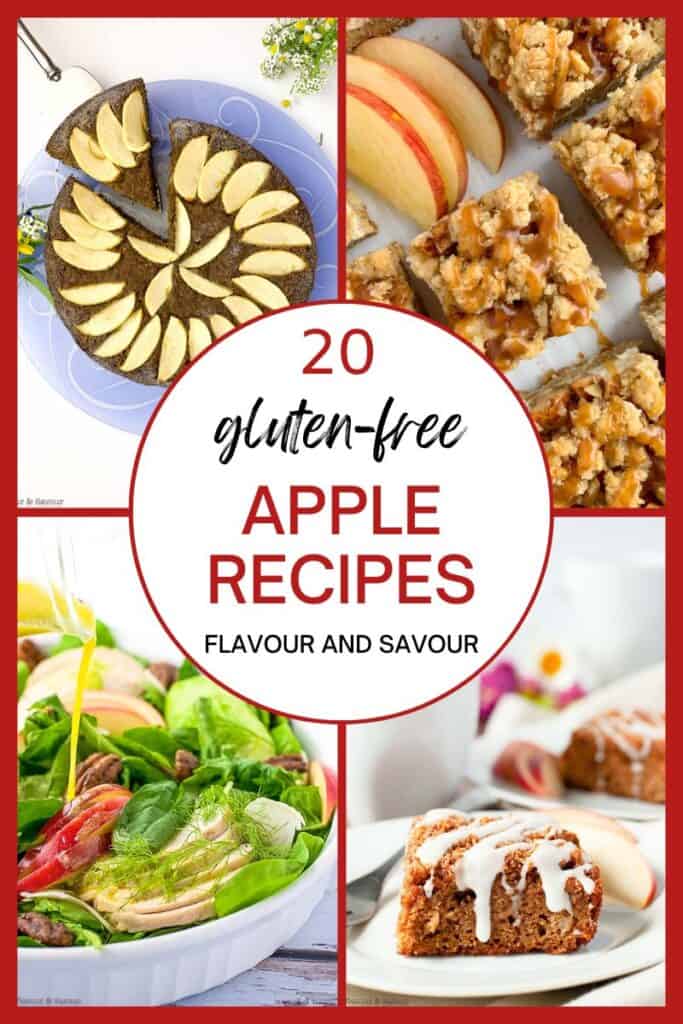 A collage of images for 20 gluten-free apple recipes that aren't pie.