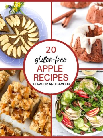 A collage of images for a round-up of 20 gluten-free apple recipes that aren't pie.