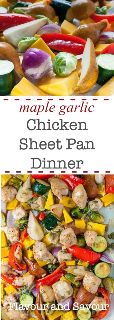 Paleo and Family-friendly Maple Garlic Chicken Sheet Pan Dinner with Butternut Squash |www.flavourandsavour.com
