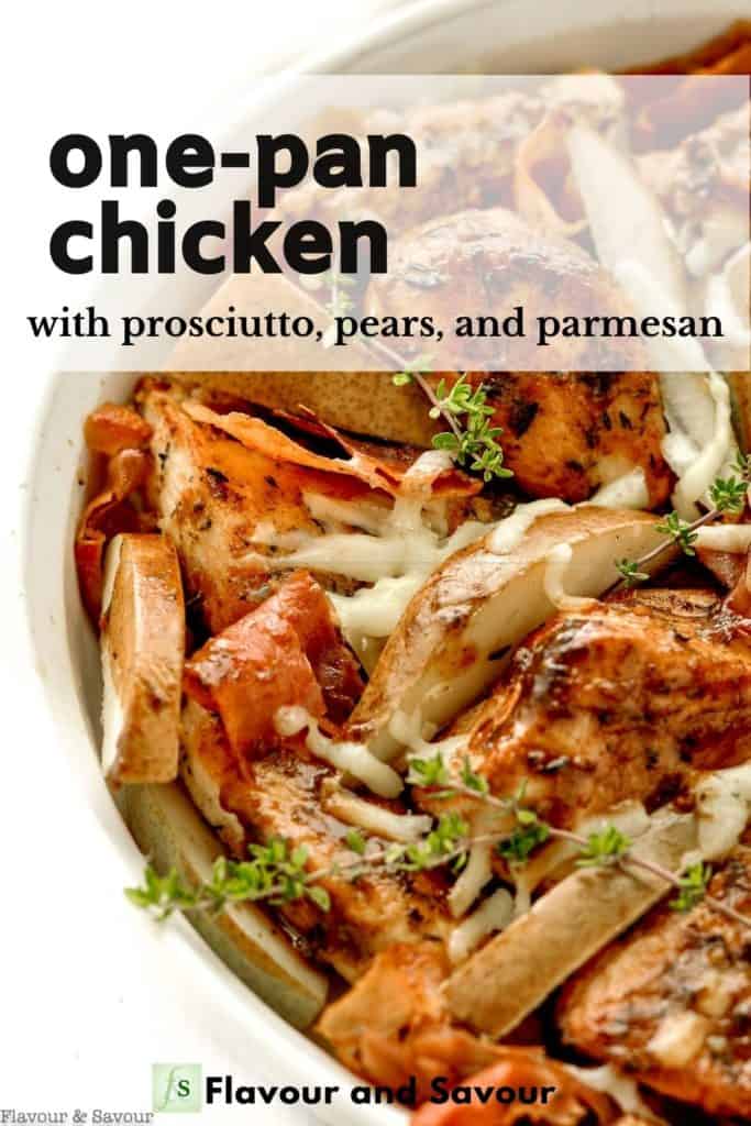 Text overlay and image for Chicken with Prosciutto, Pears and Parmesan
